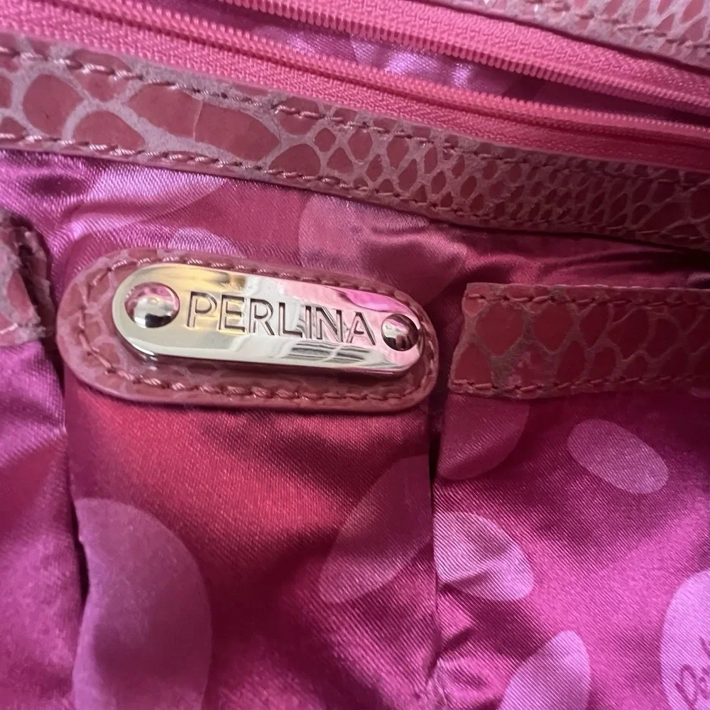 PERLINA Snake Pattern Pink  Leather Shoulder Hobo Tote Cross Body Purse